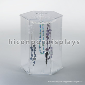 Qualität Counter Top Custom New Schmuck Halskette Hexagon Pure Acryl Schmuck Display Vitrine